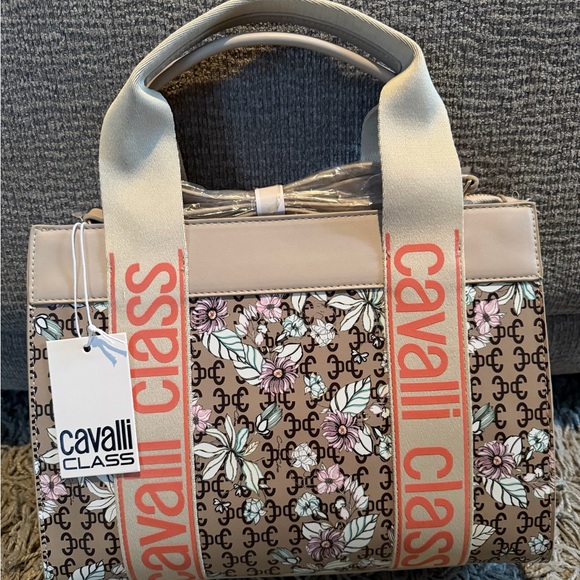 Cavalli Class Floral Logo Satchel Tote | Structured Handbag | NWT - Picture 2 of 6